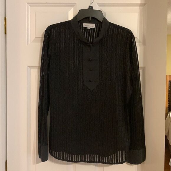 Roberts Lewis New York London and Paris Size XL black longsleeve sheer blouse - Picture 2 of 9